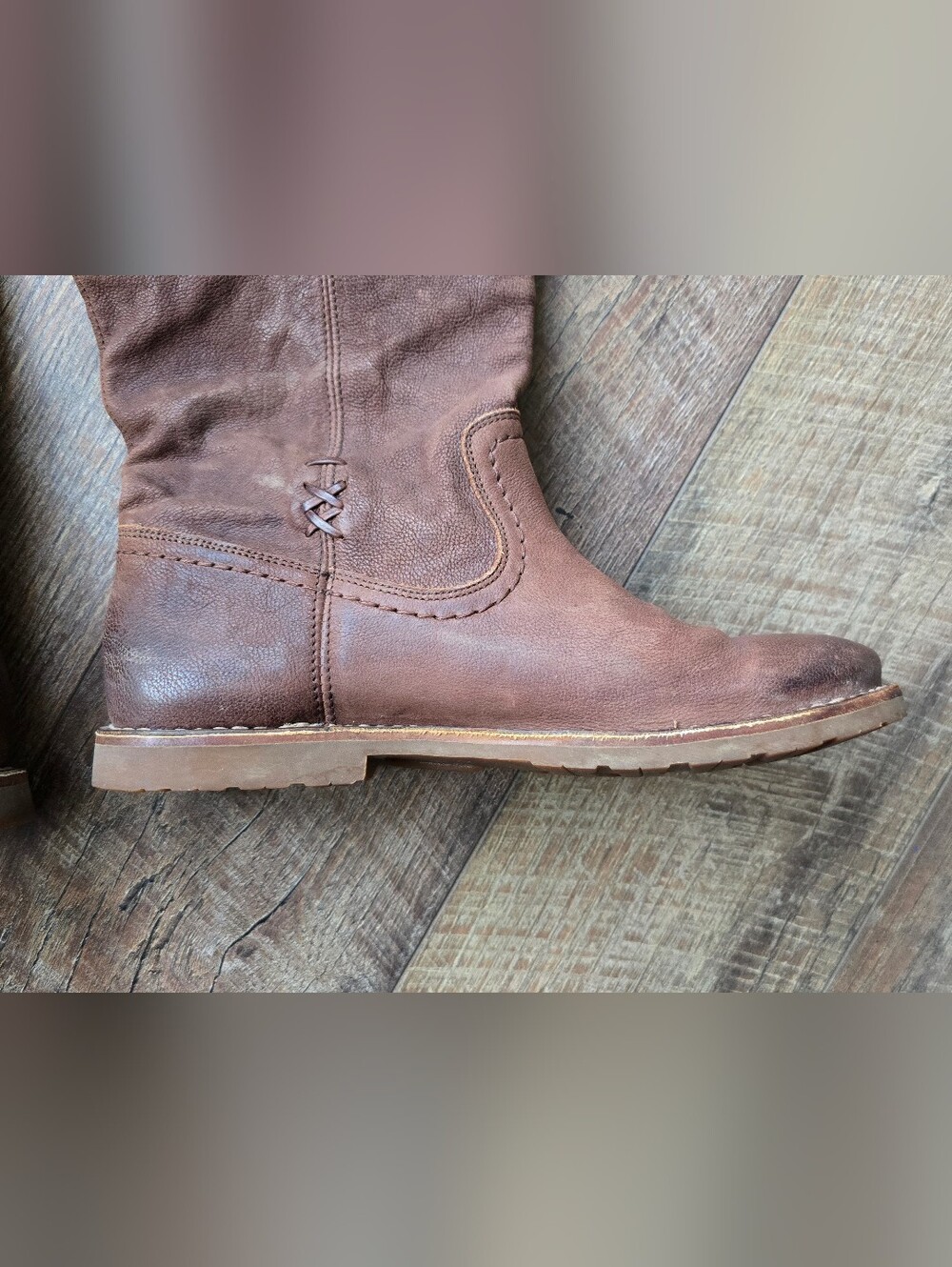 FRYE Celia X Stitch Brown Pebble Leather Tall Pull On Riding Boots Size 7 B - Picture 5 of 12